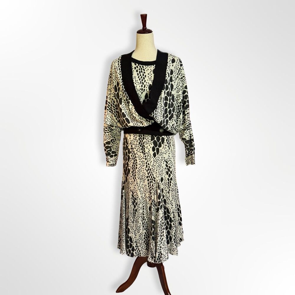Vintage 80s 90s Choon, Black White 2PC Dress Set, 10 Retro
